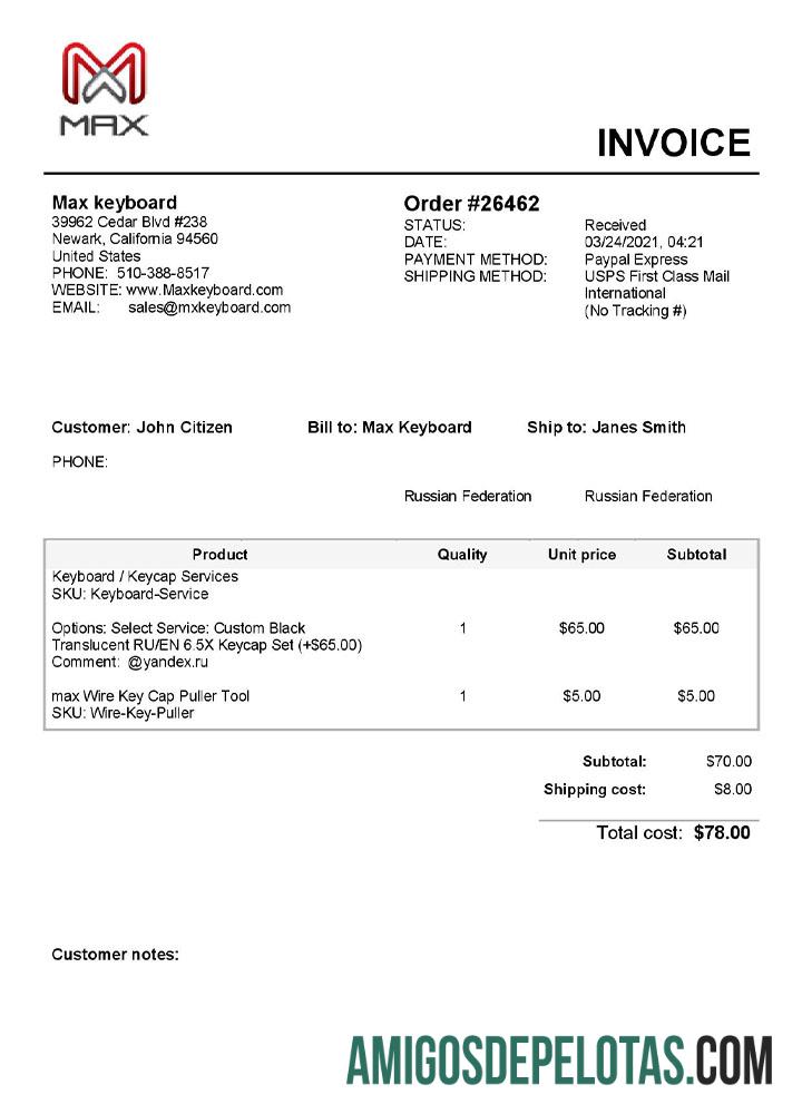 realista Modelo de fatura da empresa de teclado máximo dos EUA